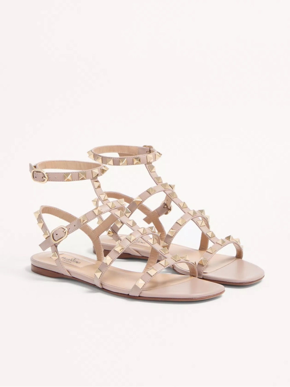 Valentino Garavani Rockstud Flat Calfskin Sandal With Straps size 38